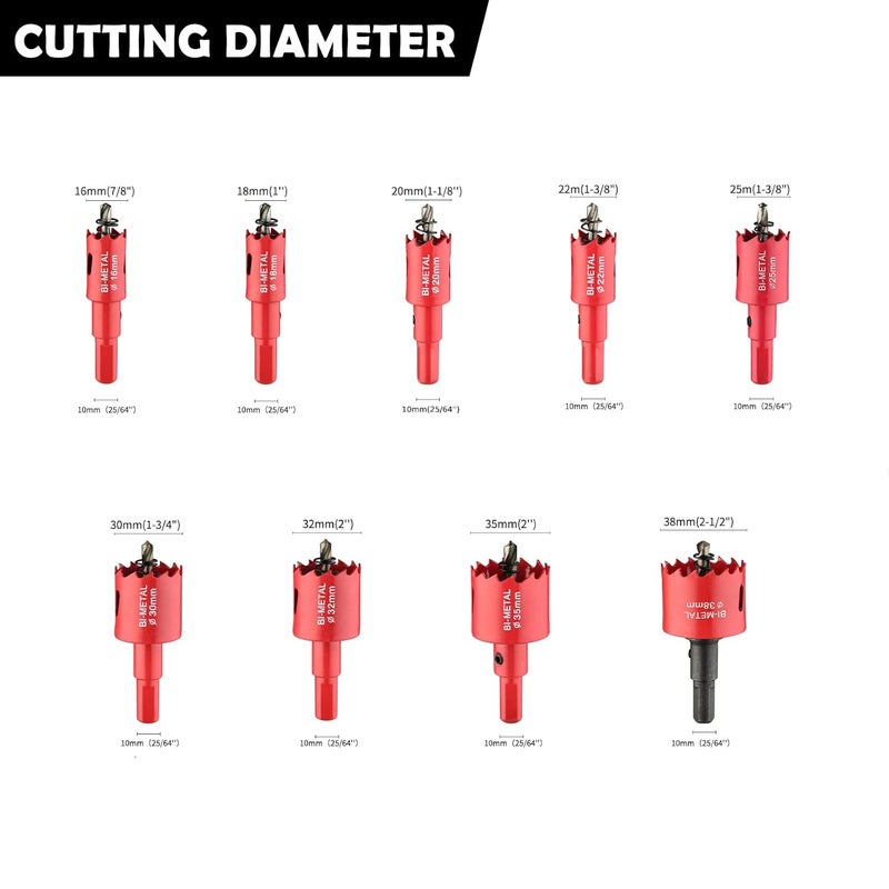 dashap 9PCS Bi-Metal Hole Saw Kit, Carbide Hole Saw Set for Thin Metal, Wood,Plywood, Cornhole, Ceiling, and Drywall - Image 2